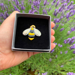 Porcelain Bee Brooch Pin with 24 Karat gold lustre