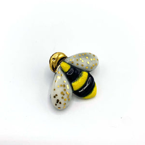 Porcelain Bee Brooch Pin with 24 Karat gold lustre