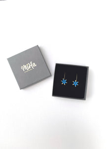 Star Flowers Porcelain Hoop Earrings Blue