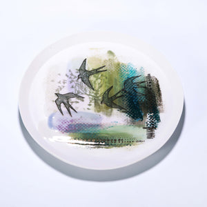 Swallows Porcelain Plate, Green and Mauve