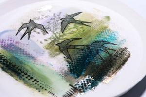 Swallows Porcelain Plate, Green and Mauve